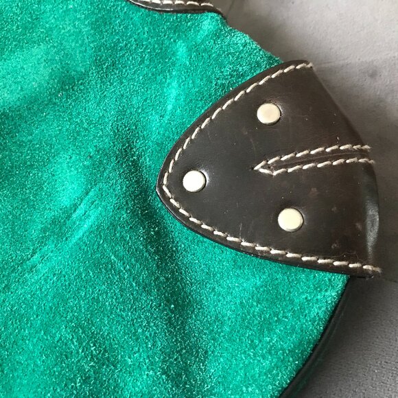 Ruehl No 925 Green Suede & Leather Bag w/ Brass Accents - Picture 5 of 10